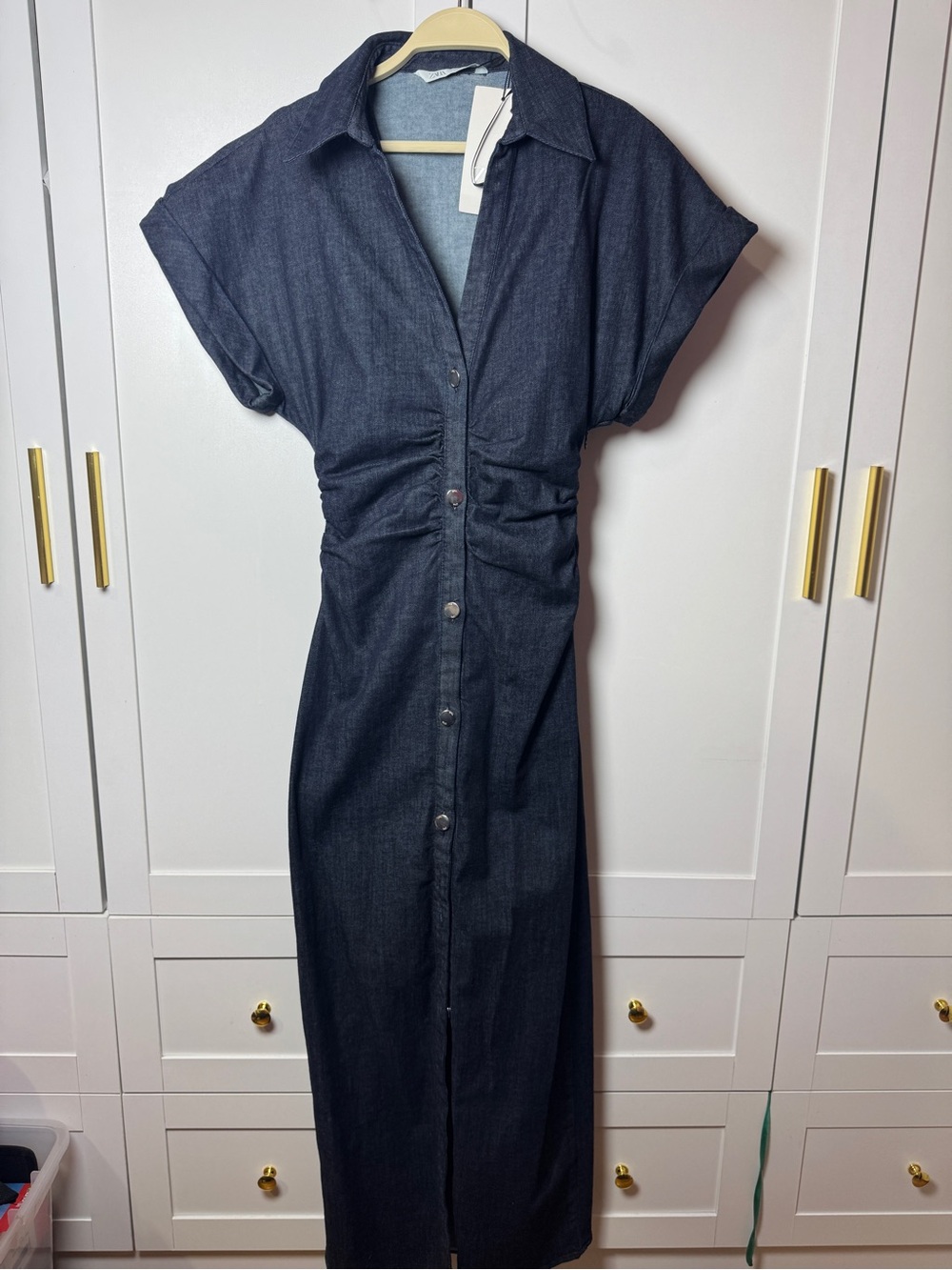 Zara Dark Navy Button-Front Maxi Dress